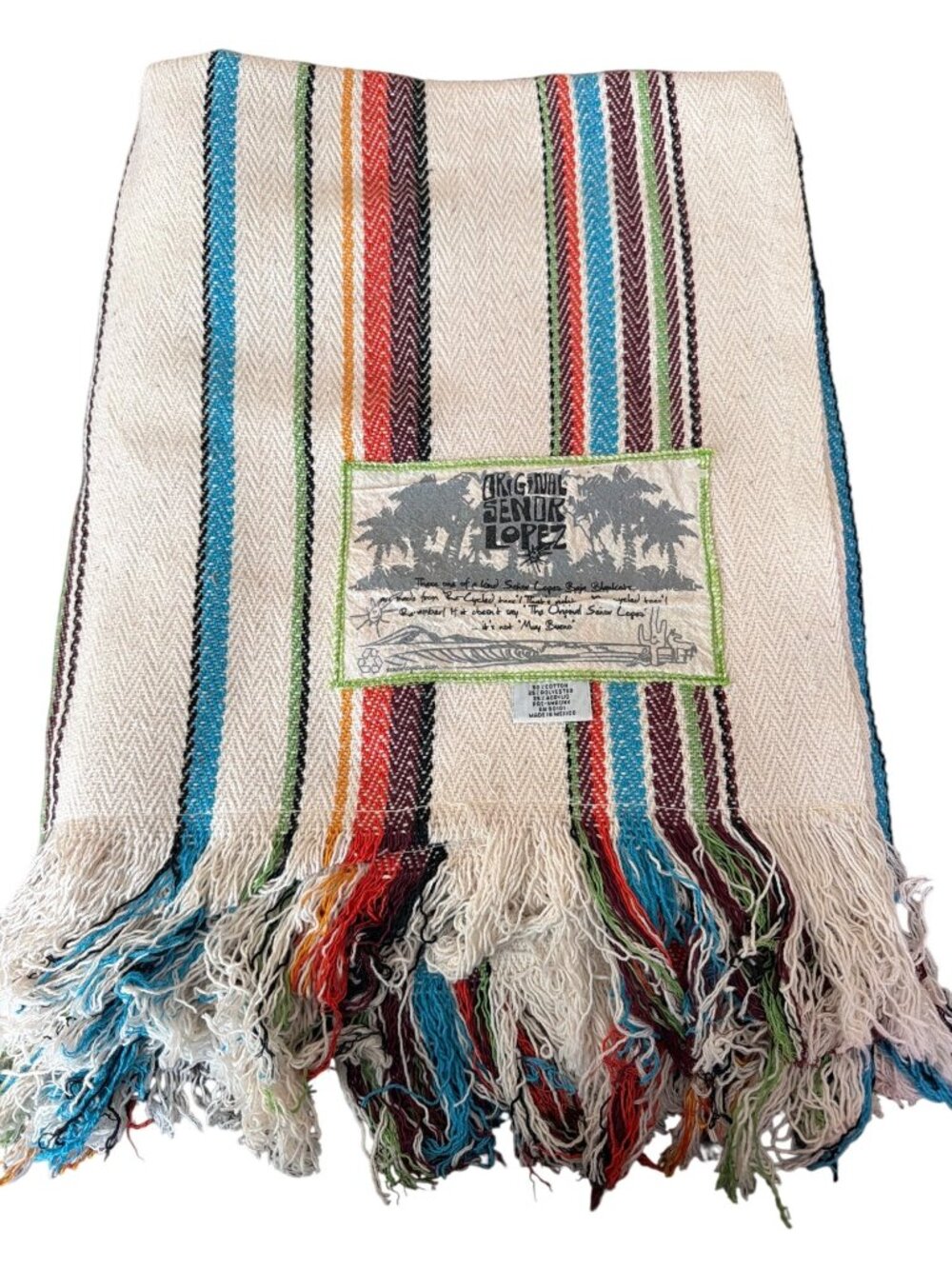 Original Señor Lopez Baja Blanket Throw Mexican Serape Throw Fringe Mexico 62x54